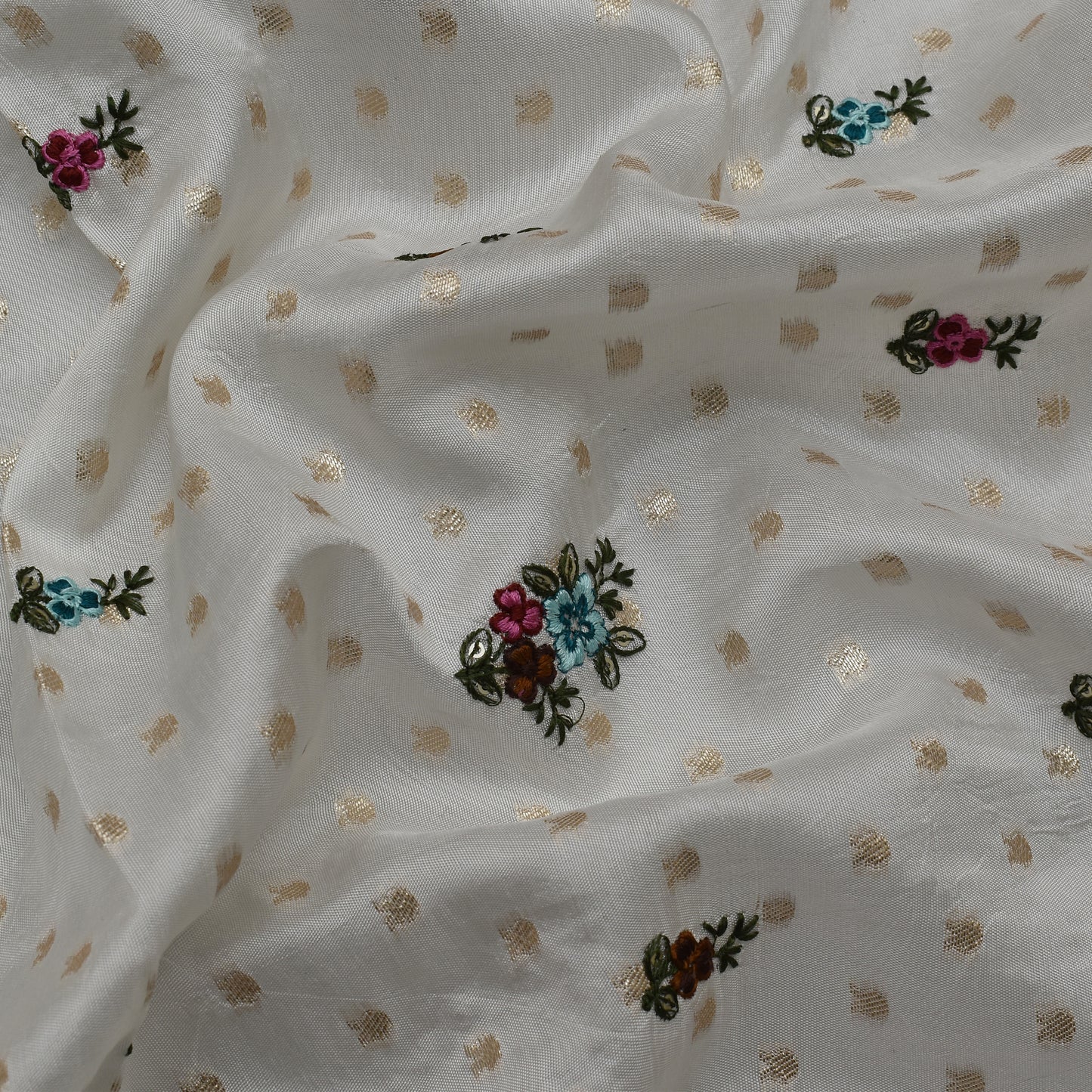 White Color Dola Silk Booti Fabric