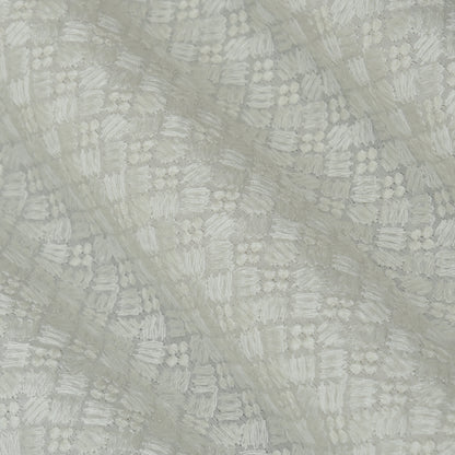 White Color Slub Silk Embroidery Fabric