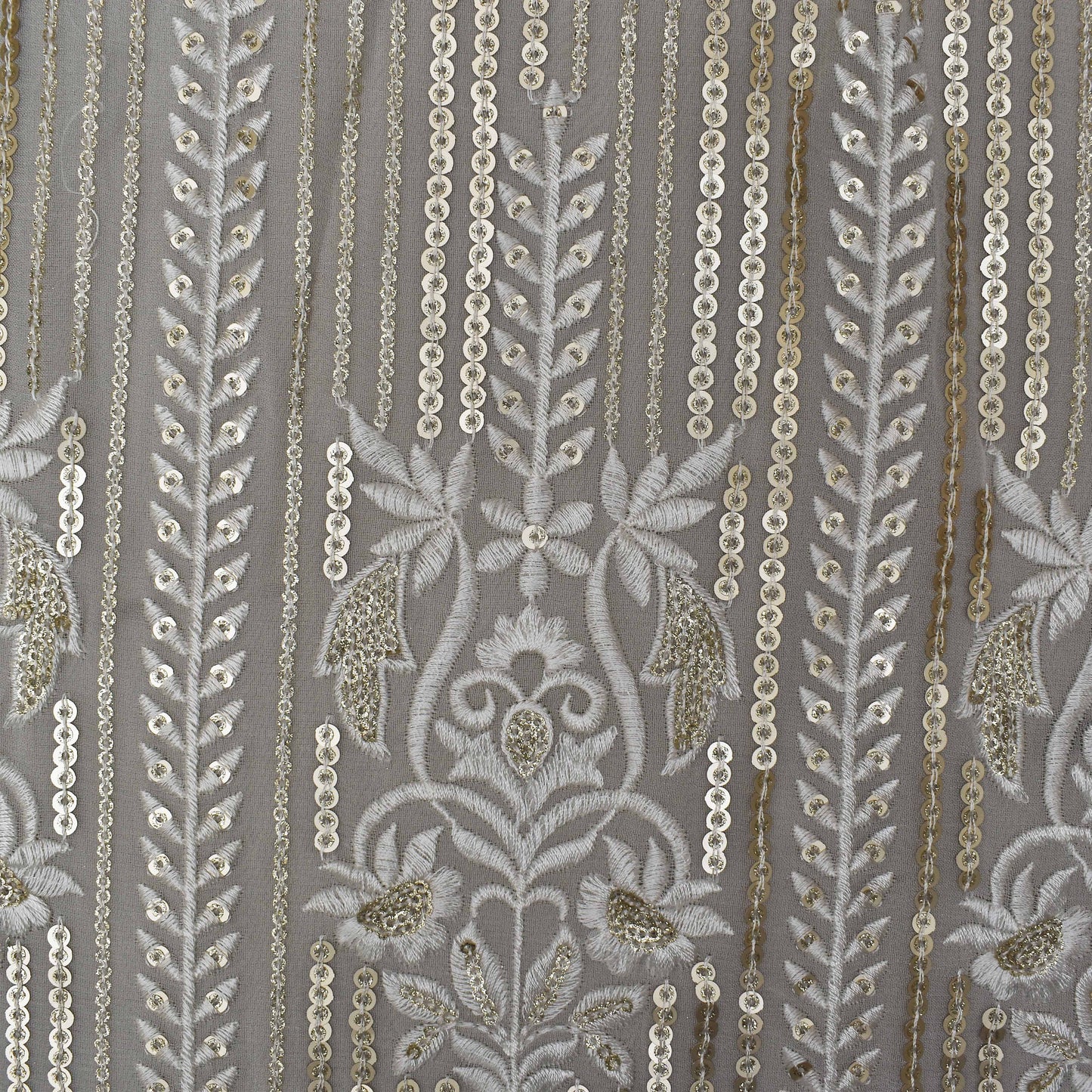 White Color Georgette Embroidery Fabric