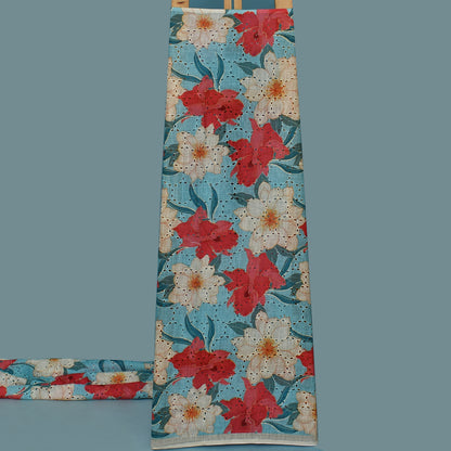 Multi Color Linen Print Cutwork Fabric