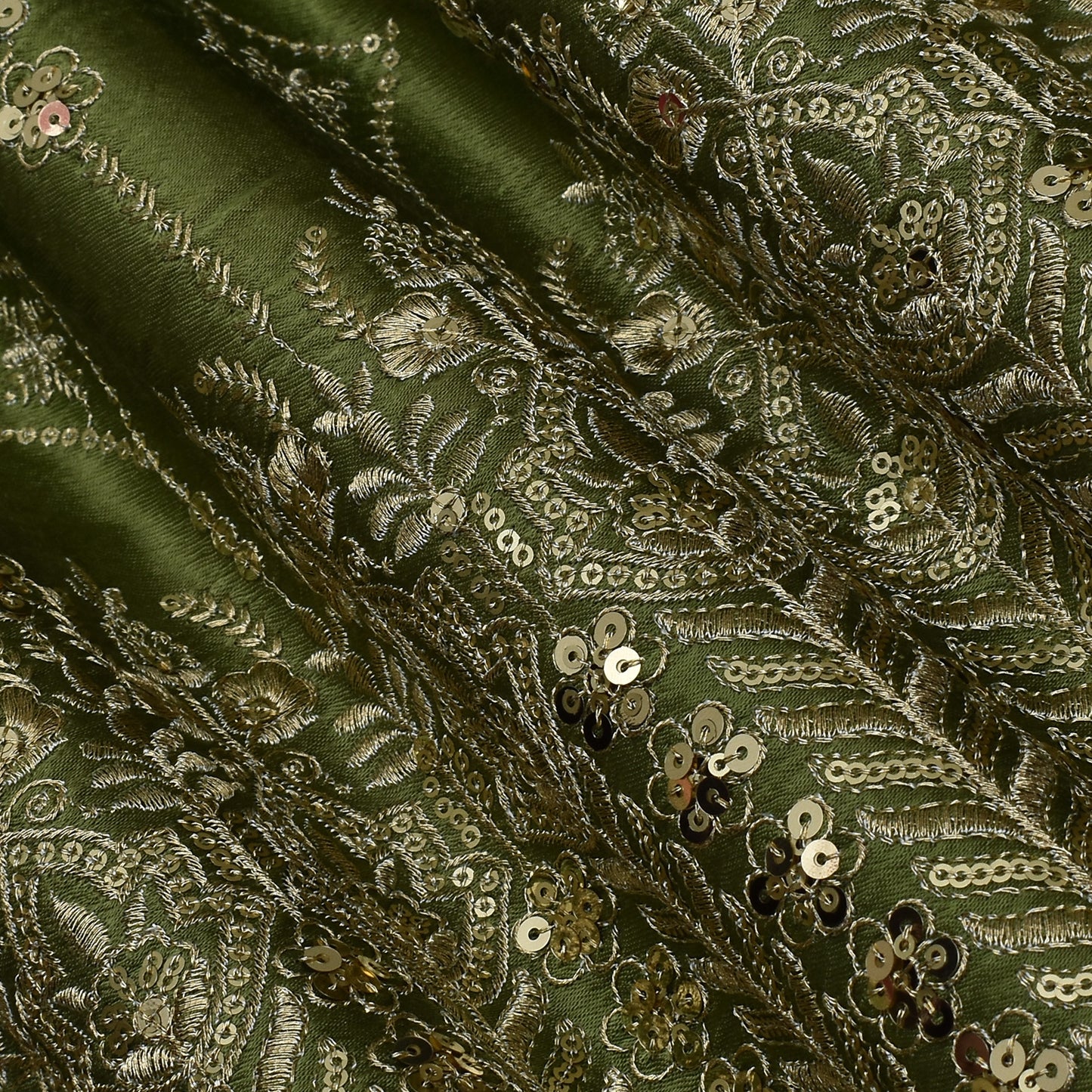 Mehndi Green Color  Gajji Silk Embroidery Fabric