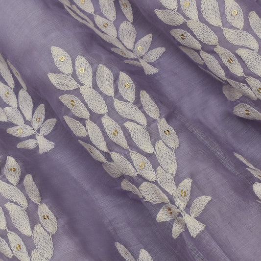 Lavender Color Chanderi Silk Embroidery Fabric