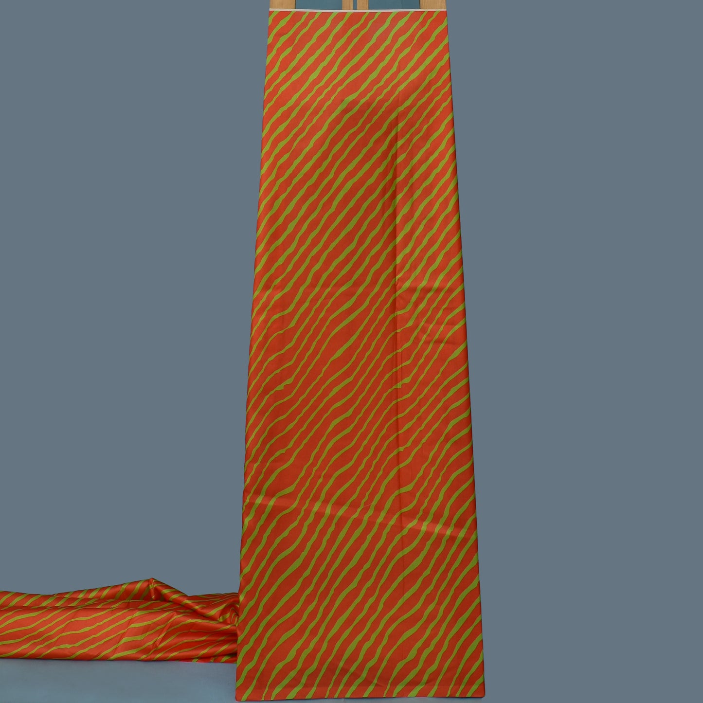 Orange Color Slub Tussar Print Fabric