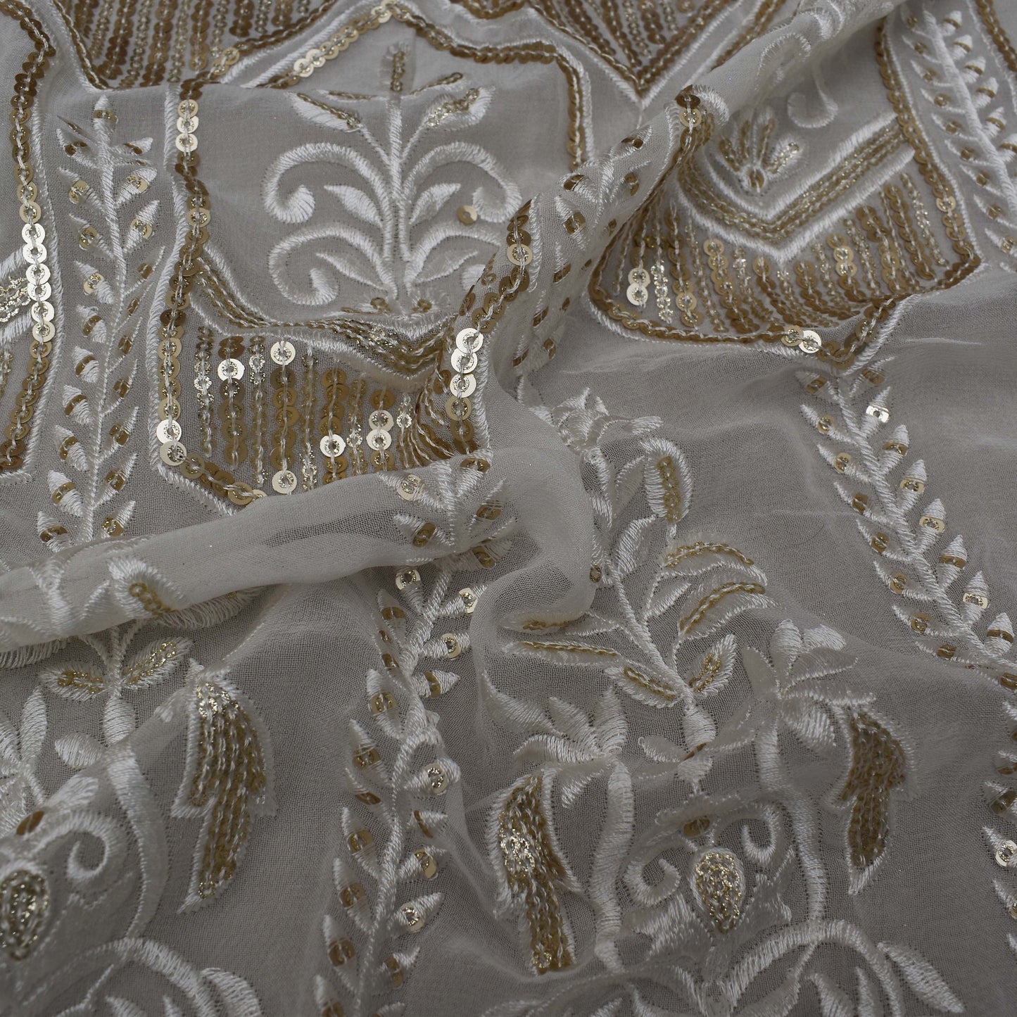 White Color Georgette Embroidery Fabric