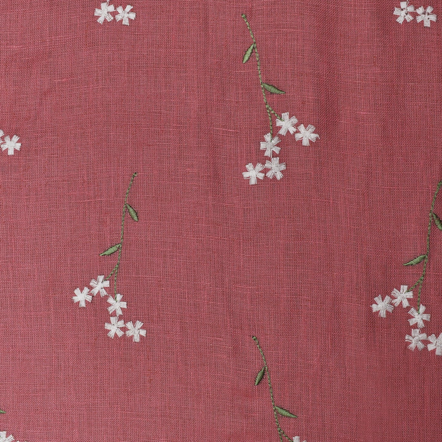 Pink Color Linen Embroidery Fabric