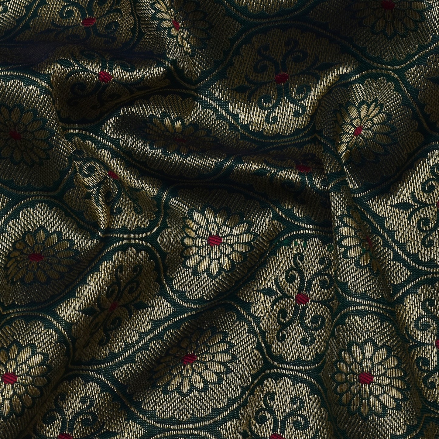 Green Color Katan Meena Brocade Fabric