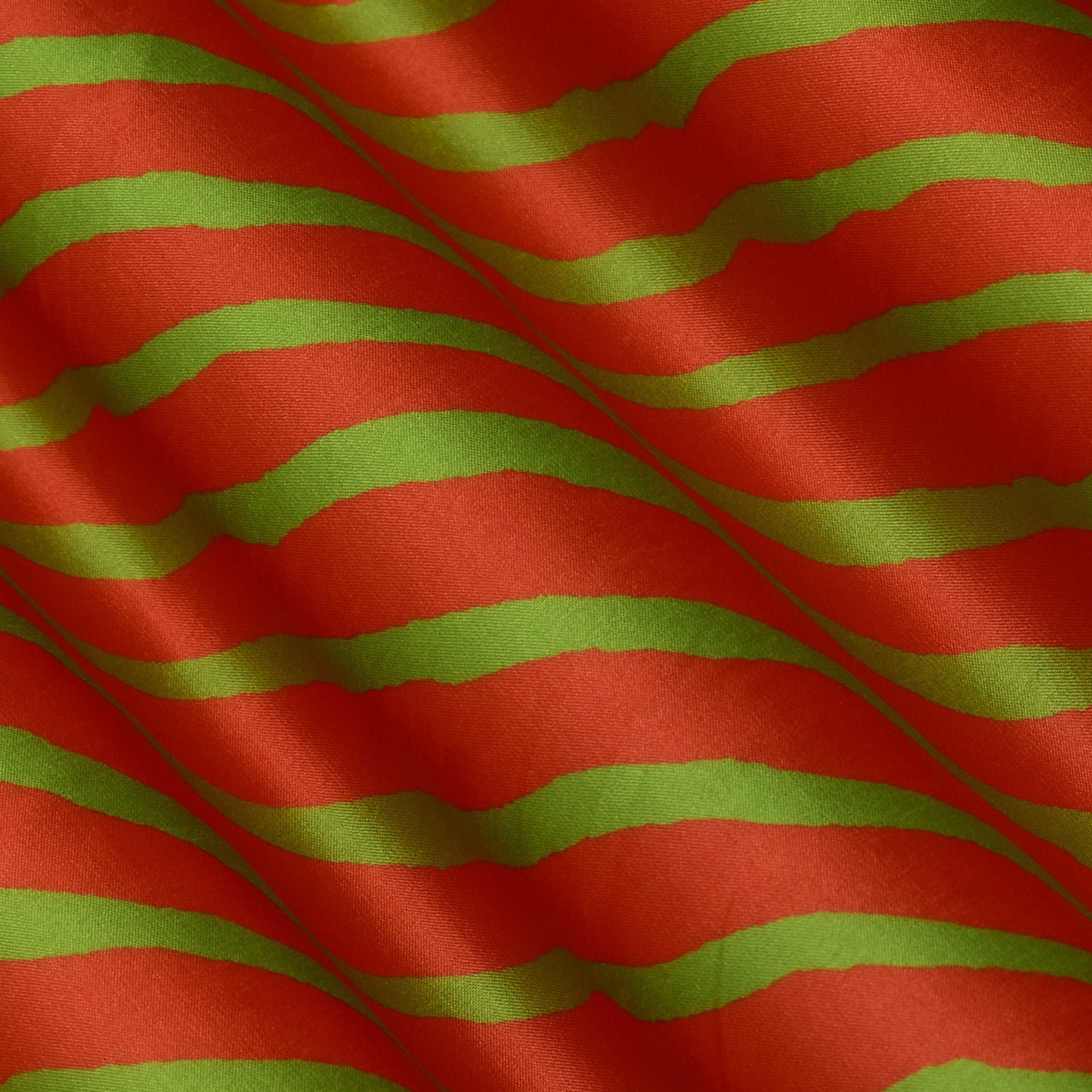 Orange Color Slub Tussar Print Fabric