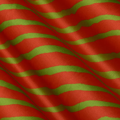 Orange Color Slub Tussar Print Fabric