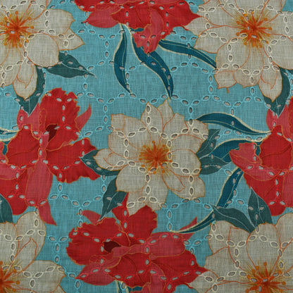 Multi Color Linen Print Cutwork Fabric
