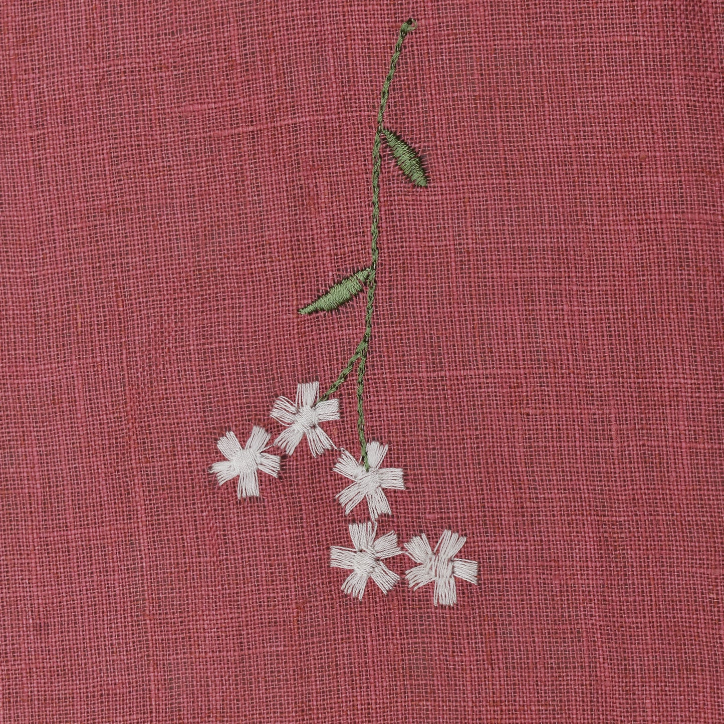 Pink Color Linen Embroidery Fabric