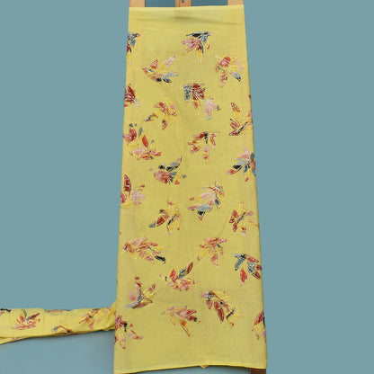 Yellow Color Cotton  Print Embroidery Fabric