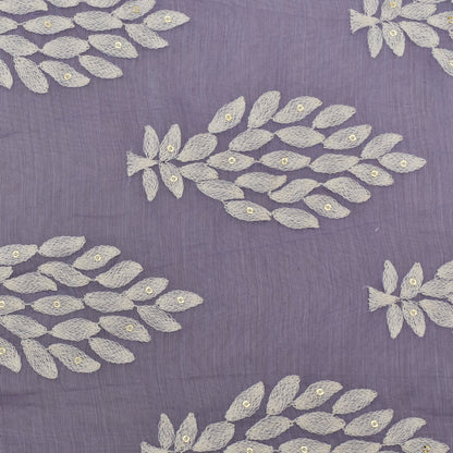 Lavender Color Chanderi Silk Embroidery Fabric