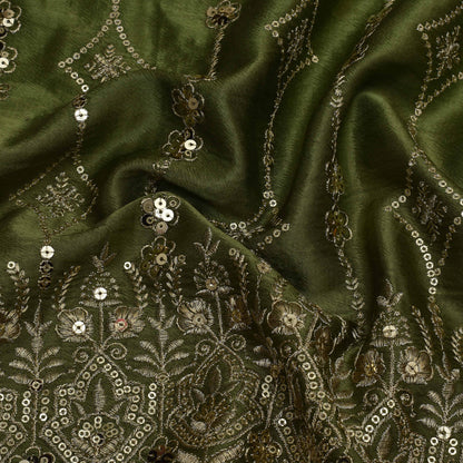 Mehndi Green Color  Gajji Silk Embroidery Fabric