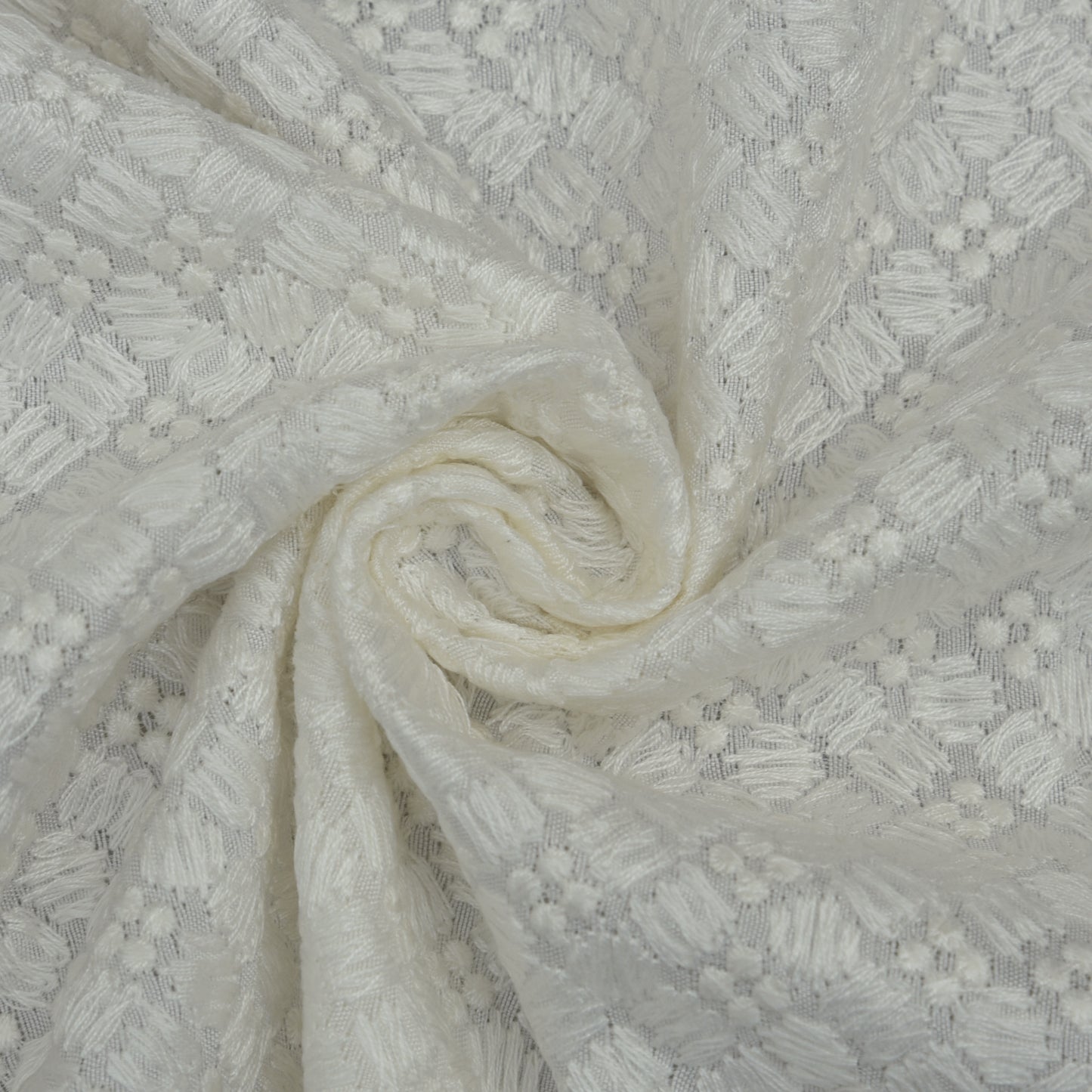 White Color Slub Silk Embroidery Fabric