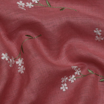 Pink Color Linen Embroidery Fabric