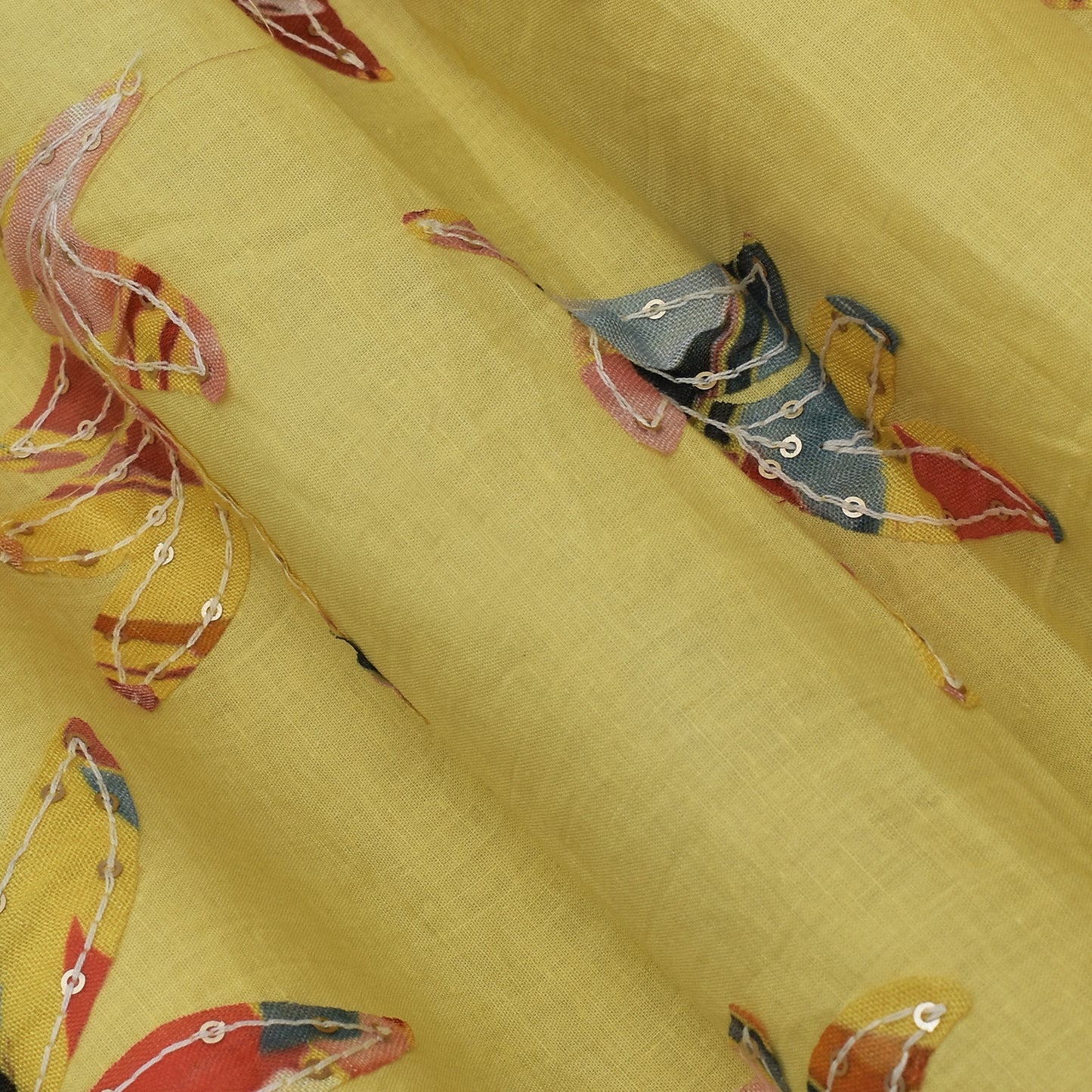 Yellow Color Cotton  Print Embroidery Fabric