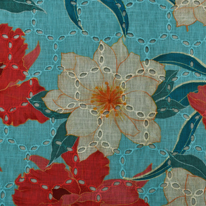 Multi Color Linen Print Cutwork Fabric