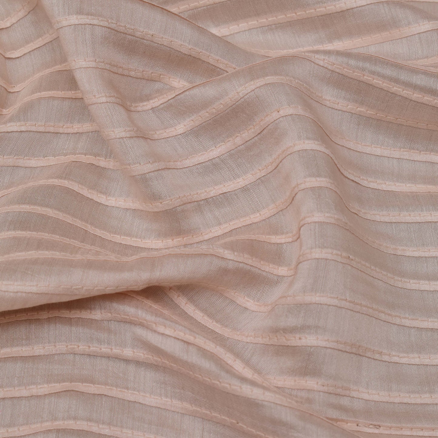 Peach Color Chanderi Stripe Embroidery Fabric