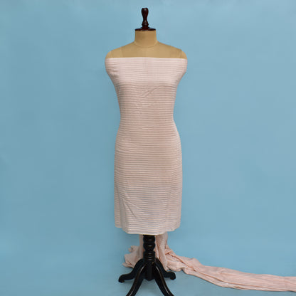 Peach Color Chanderi Stripe Embroidery Fabric