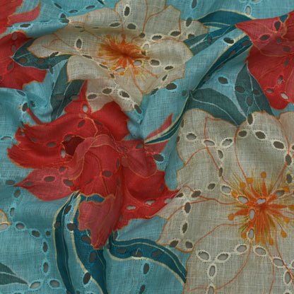 Multi Color Linen Print Cutwork Fabric