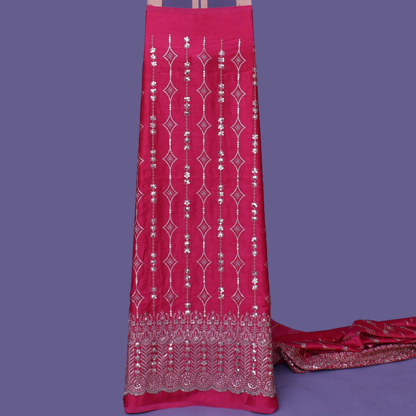 Hot Pink Color Gajji Silk Embroidery Fabric