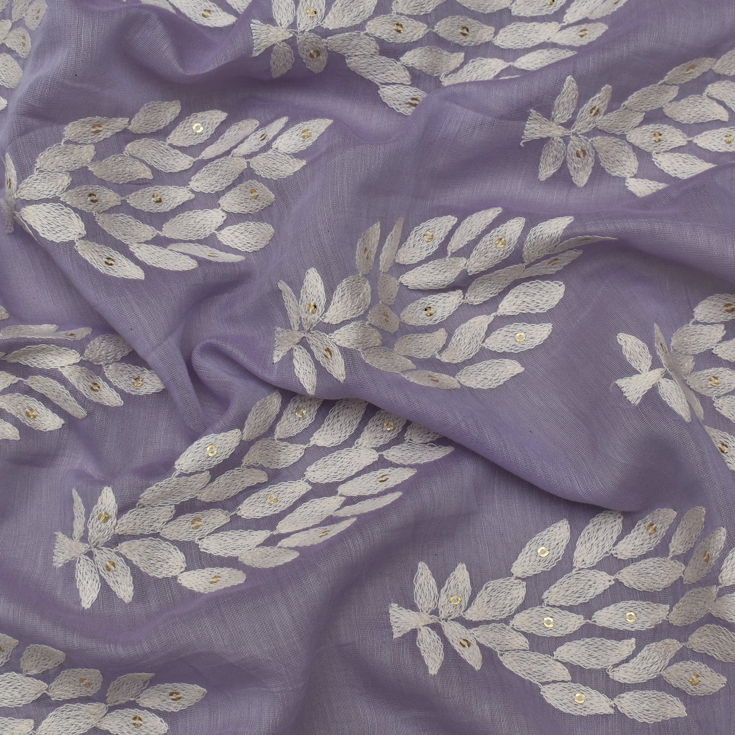 Lavender Color Chanderi Silk Embroidery Fabric