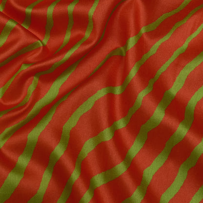 Orange Color Slub Tussar Print Fabric