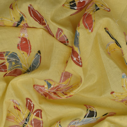 Yellow Color Cotton  Print Embroidery Fabric