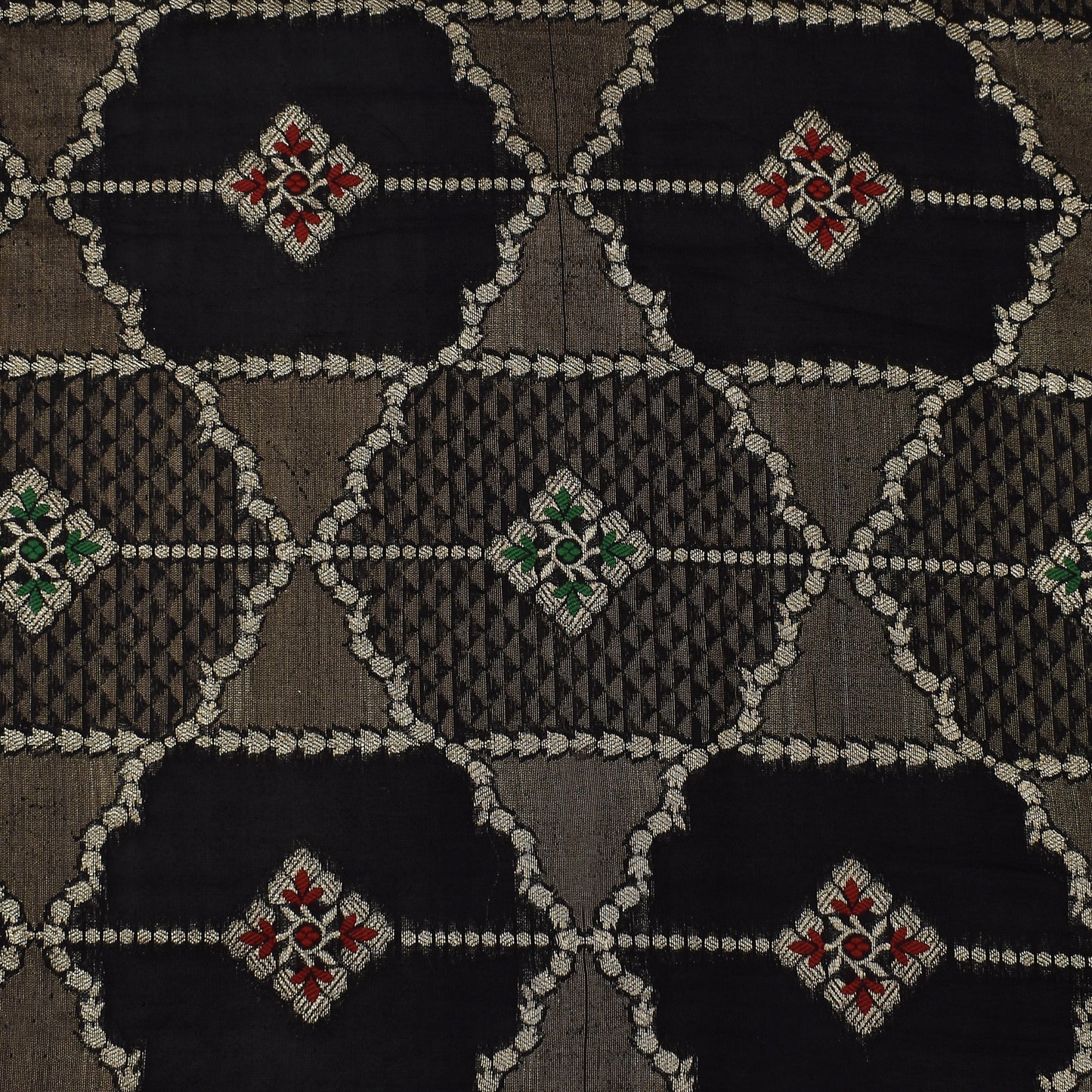 Black Color Katan Meena Brocade Fabric