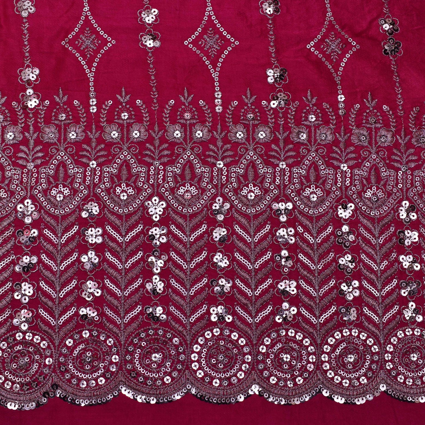 Hot Pink Color Gajji Silk Embroidery Fabric