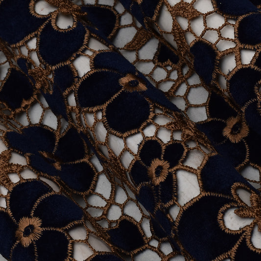 Navy Blue Color Velvet Cut Work Fabric