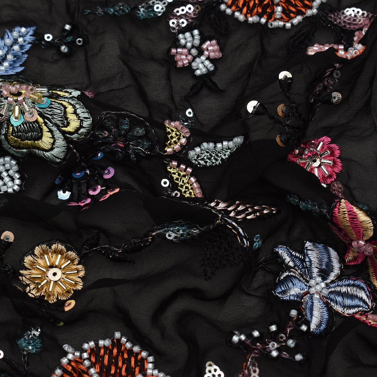 Black Color Georgette Embroidery Fabric