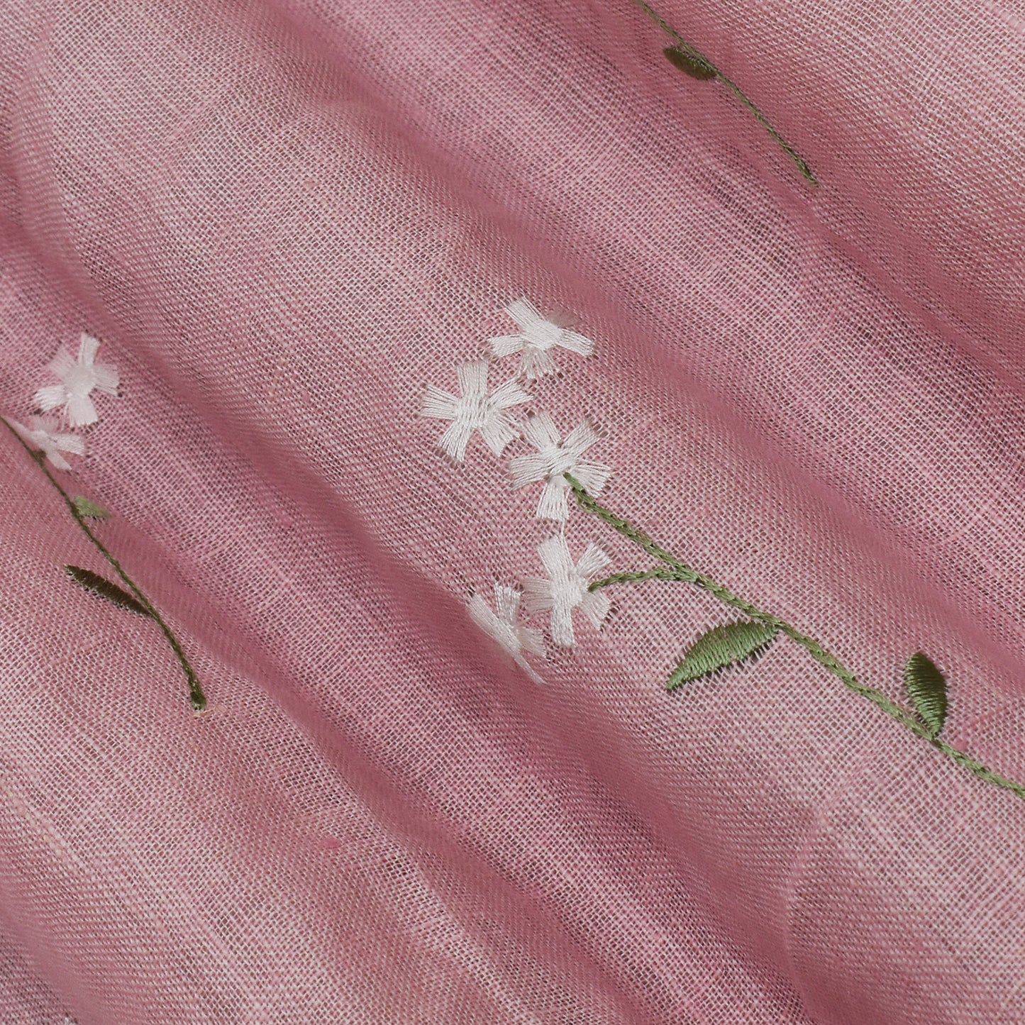 Baby Pink Color Linen Embroidery Fabric