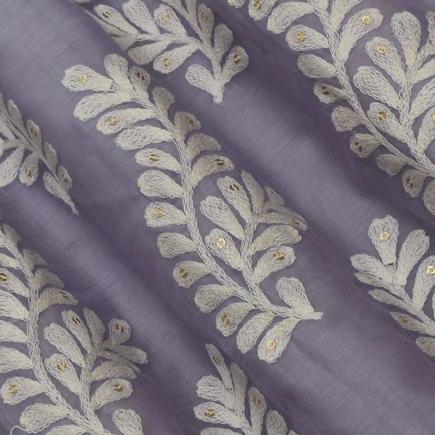 Lavender Color Chanderi Silk Embroidery Fabric