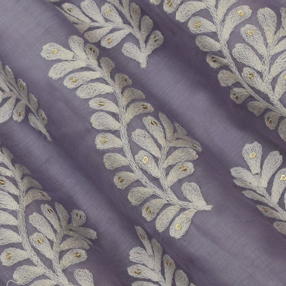Lavender Color Chanderi Silk Embroidery Fabric