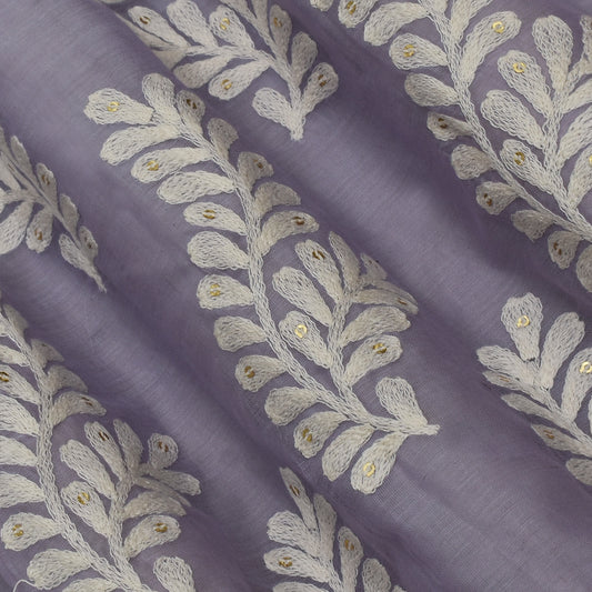 Lavender Color Chanderi Silk Embroidery Fabric