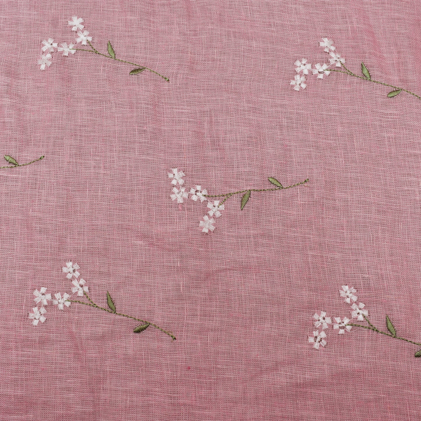 Baby Pink Color Linen Embroidery Fabric