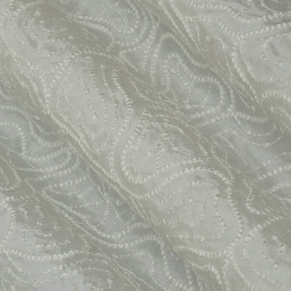 White Color Slub Silk Embroidery Fabric