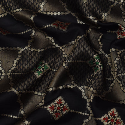 Black Color Katan Meena Brocade Fabric