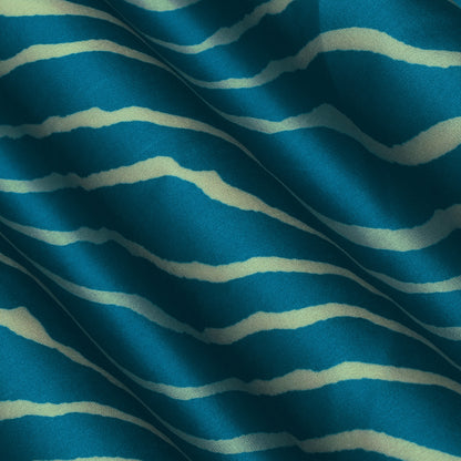 Blue Color Slub Tussar Print Fabric
