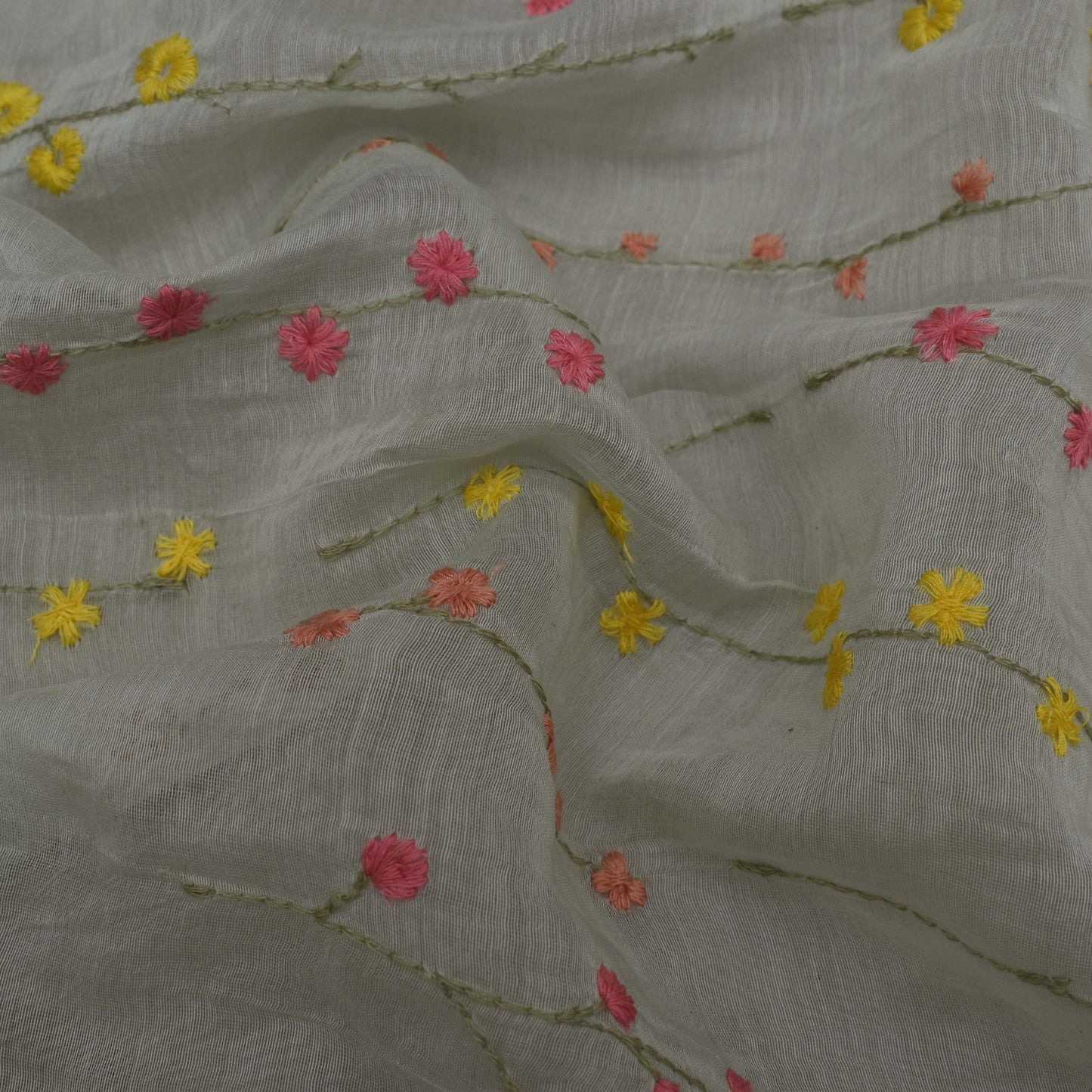 Grey Color Chanderi Embroidery Fabric