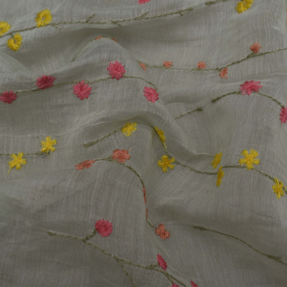 Grey Color Chanderi Embroidery Fabric