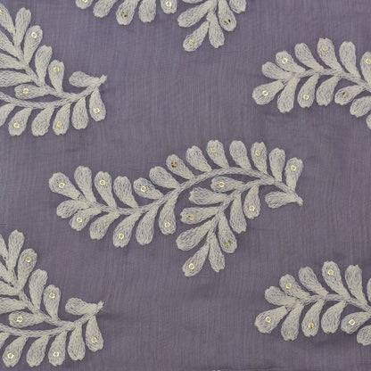 Lavender Color Chanderi Silk Embroidery Fabric