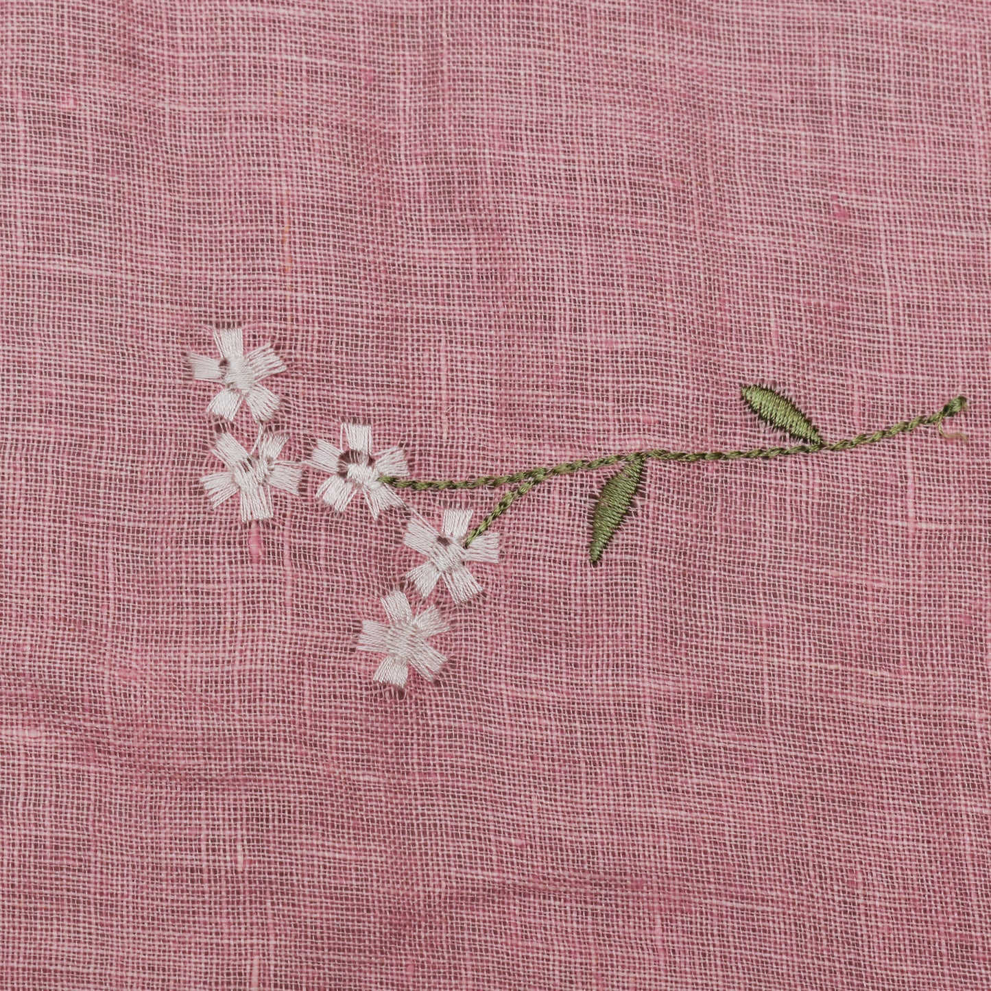 Baby Pink Color Linen Embroidery Fabric