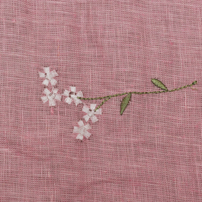 Baby Pink Color Linen Embroidery Fabric