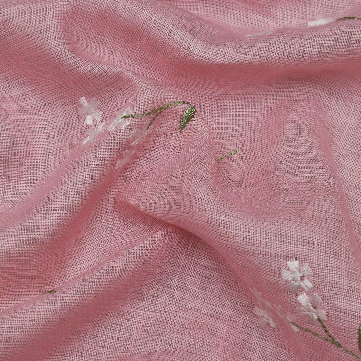 Baby Pink Color Linen Embroidery Fabric