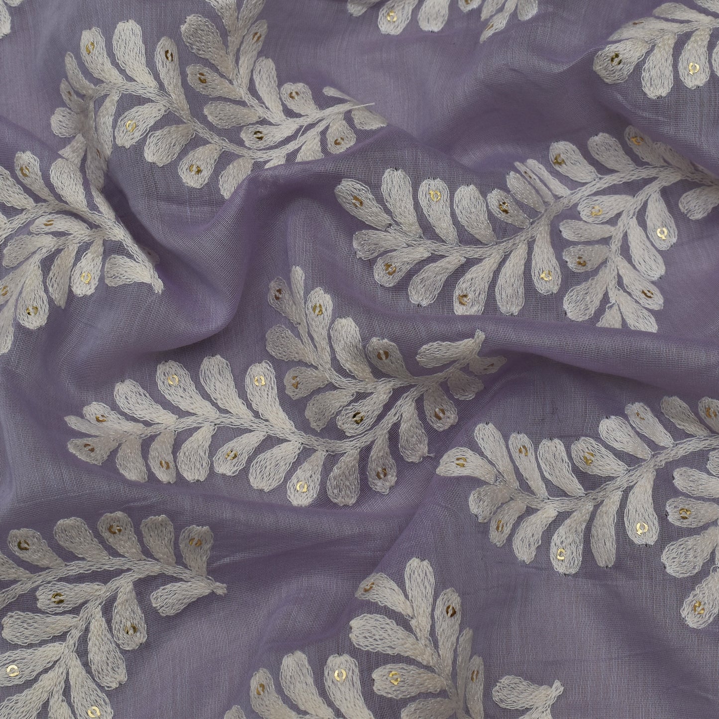 Lavender Color Chanderi Silk Embroidery Fabric