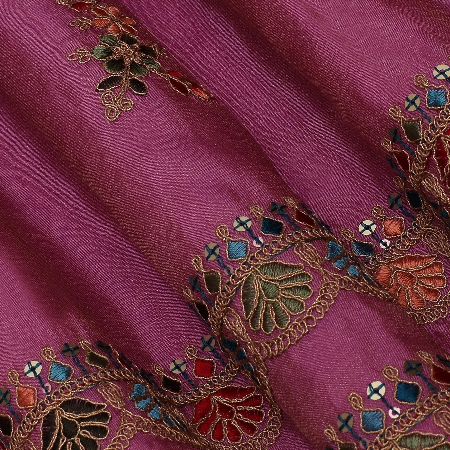 Pink Color Tissue Booti Embroidery Fabric