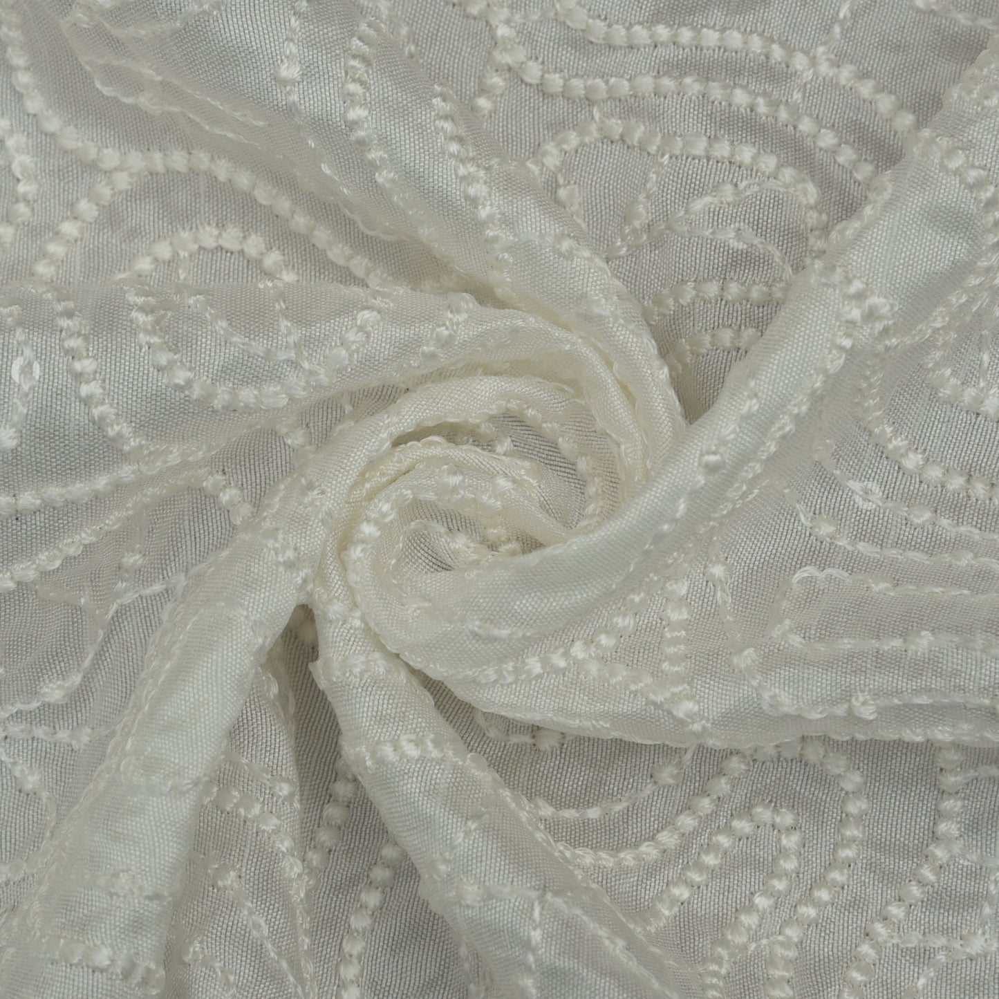 White Color Slub Silk Embroidery Fabric