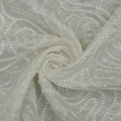 White Color Slub Silk Embroidery Fabric